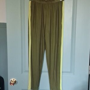 Badgley Mischka Olive Green Lounge Pants with Yellow Side Stripe